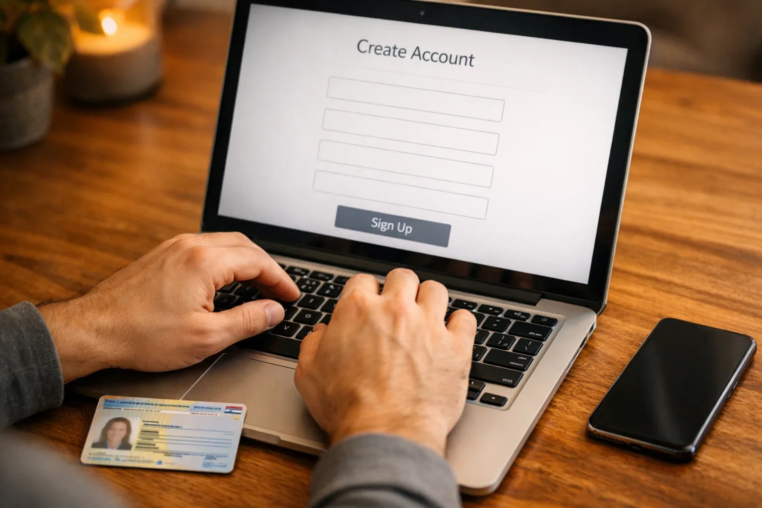 Handen typen op laptop voor account registratie