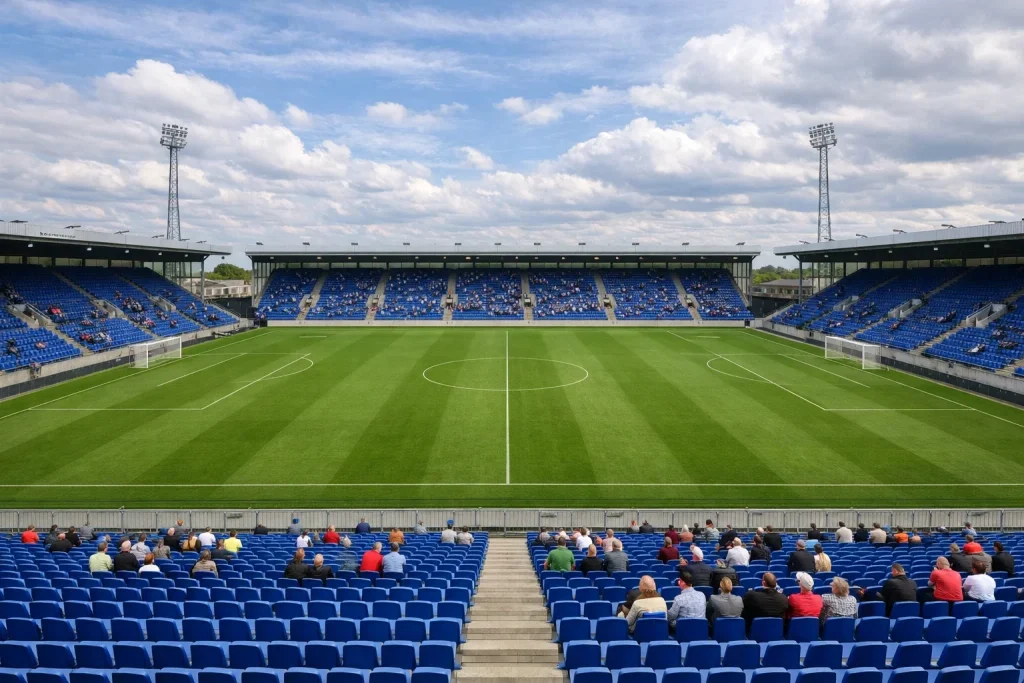 Nederlandse voetbalwedstrijd in stadion met publiek