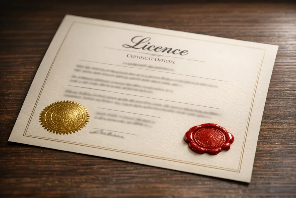 Officieel KSA-vergunningsdocument met stempel